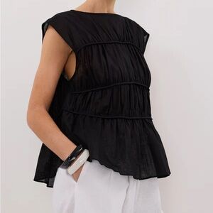 DISSH FLYNN BLACK LINEN TIERED TOP